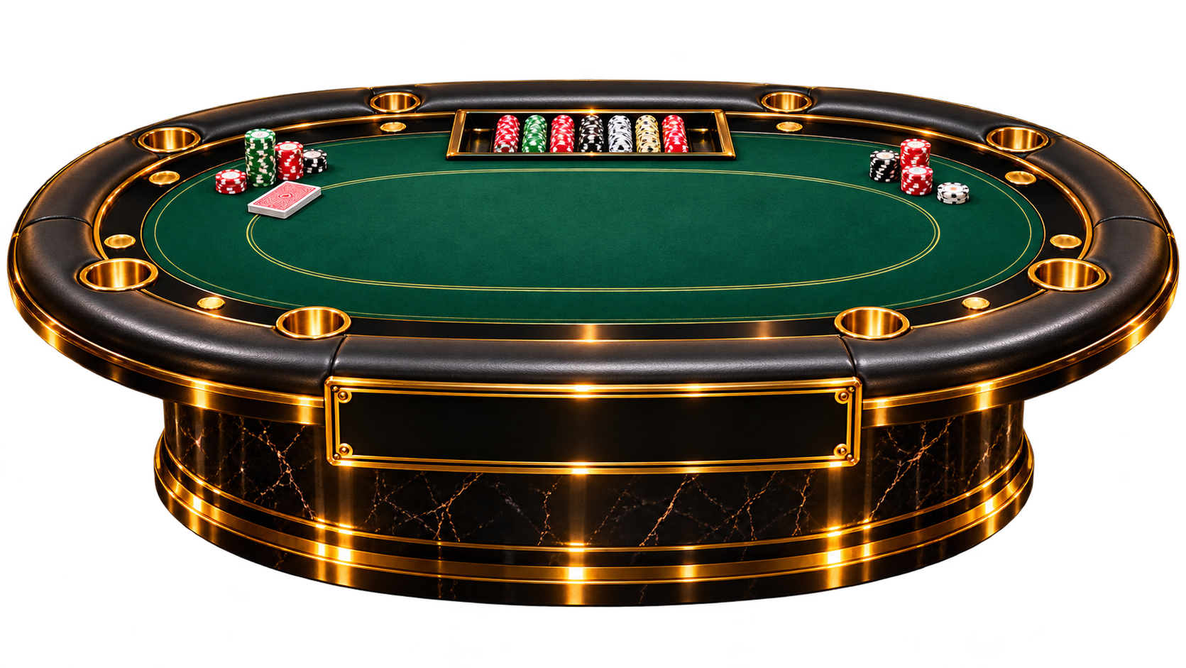Black marble and gold table with emerald felt