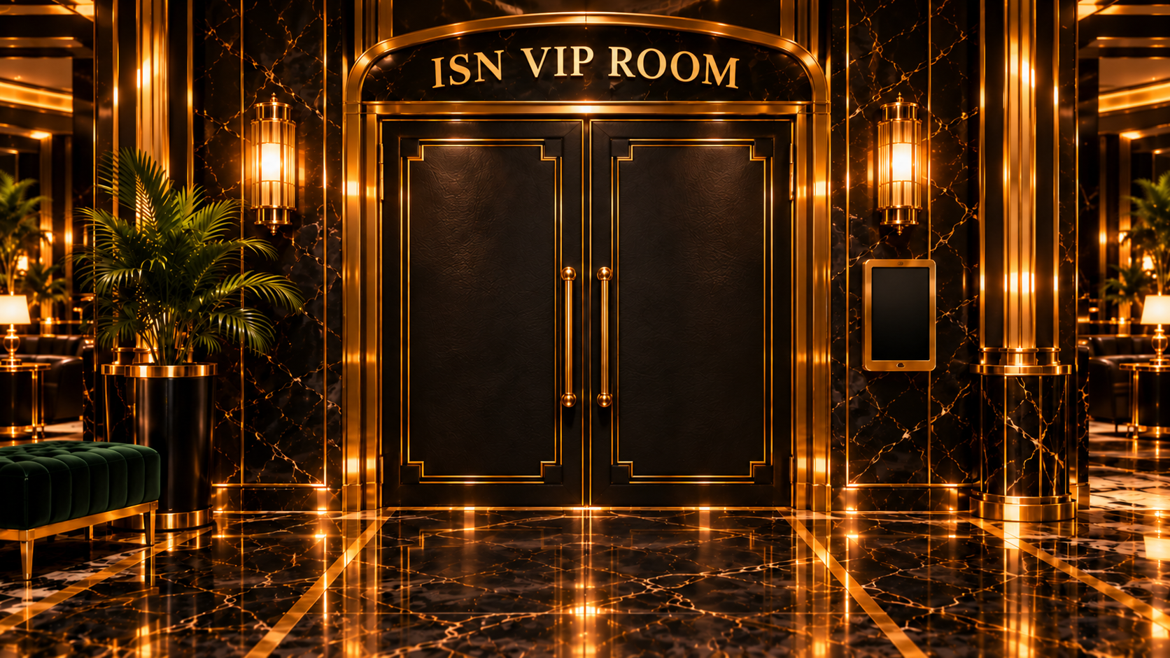 Black and gold doors of the ISN VIP Room